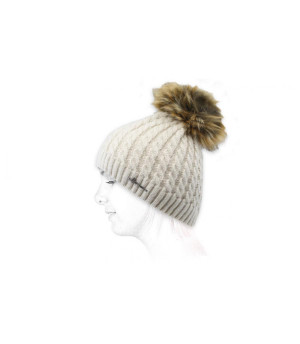 Bonnet pompon fourrure beige Julia Lurex putty